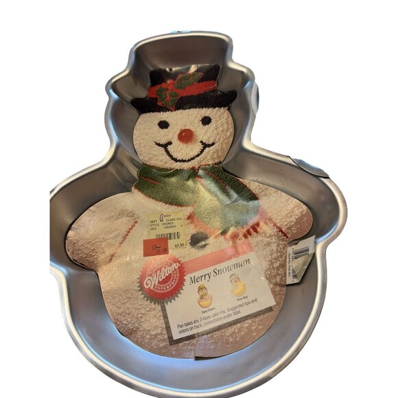 Pair of Wilton Merry Snowman Cake Pan and Holiday Bear with banner Aluminum - Picture 2 of 11